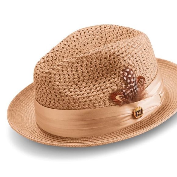 Montique TAN Color Pinch Braided Fedora With Matching Satin RibbonH 34